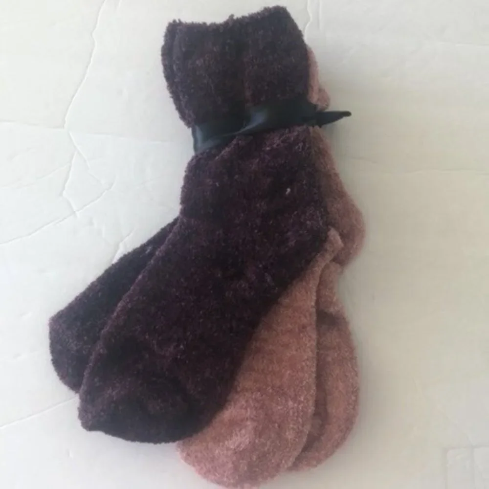 Josie Natori Legwear 2 pairs Chenille Crew Cozy Soft Socks 9-11 Blush Burgundy